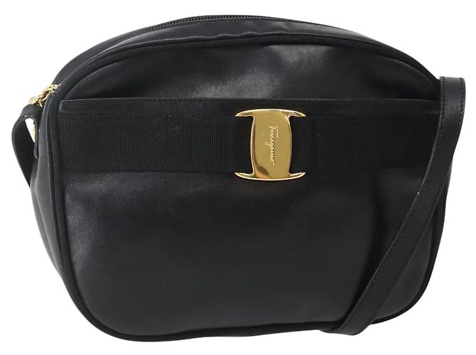 Borsa a Spalla Vala in Pelle Nera e Oro Salvatore Ferragamo Auth BA5848 Nero D'oro