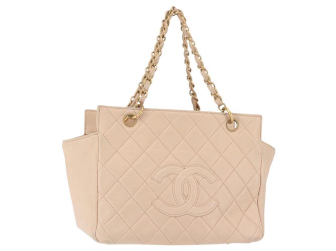 CHANEL Matelassé Handtasche Kette COCO Marke Lammleder Beige CC Auth 142686