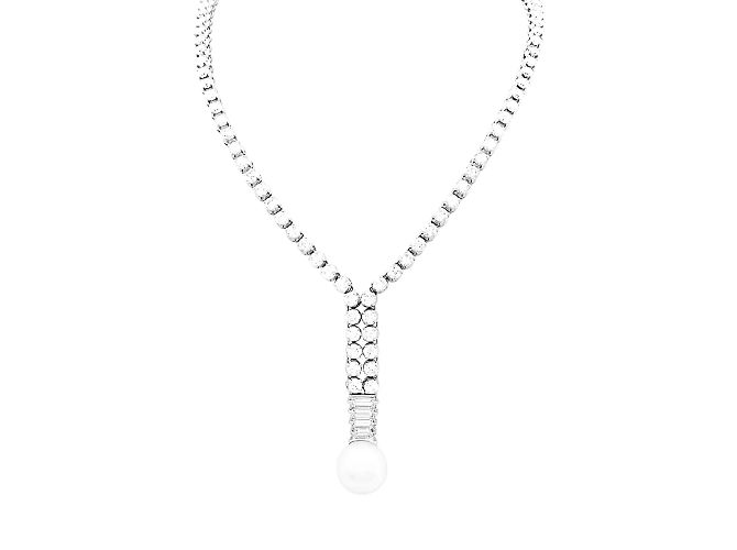 Autre Marque Collar de diamantes, perla cultivada blanca.