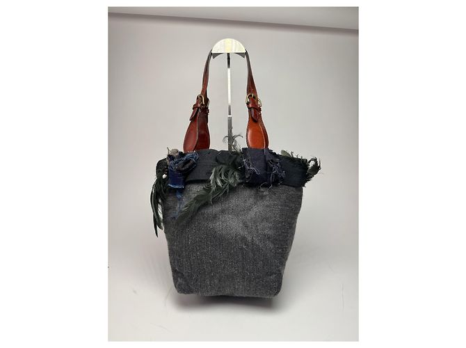 Sac fourre-tout en laine et cuir Marni vintage gris Multicolore