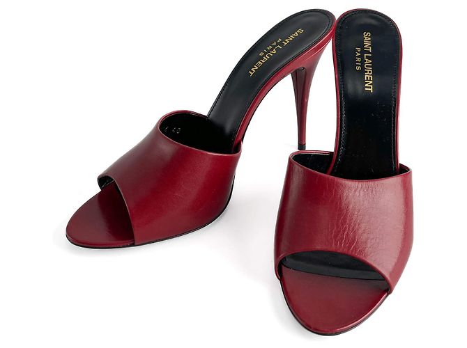 Saint Laurent Amber Leather High Heel Mule 40 Burgundy