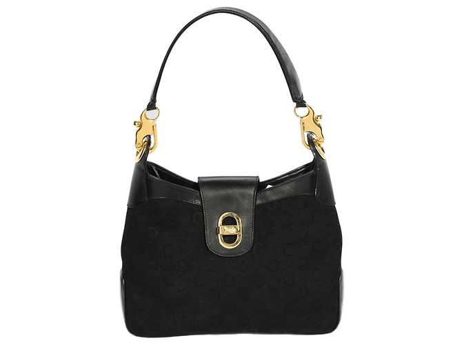 Borsa Céline in tela monogramma e pelle nera Nero