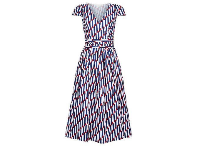 Marc Jacobs Printed Wrap Midi Dress Red White Blue