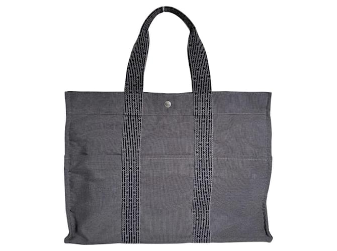 Hermès Air Line GM Tote Bag in Gray Canvas Brown Cloth  ref.2524562