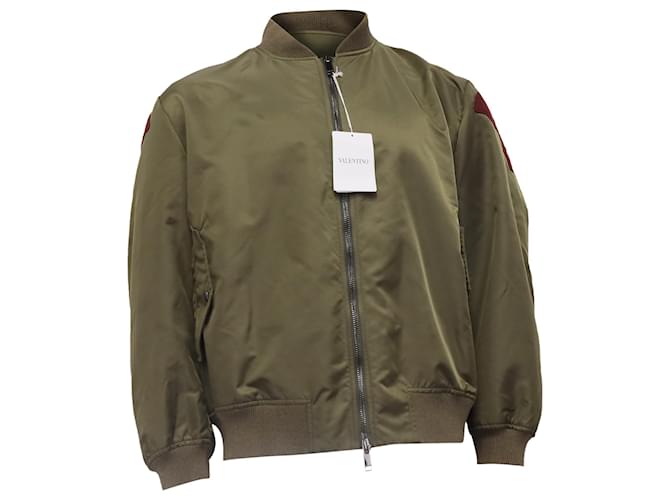 Valentino Garavani Zipped Butterfly Patchwork Bomber Jacket in Olive Polyamide Green Olive green Cloth  ref.2525372