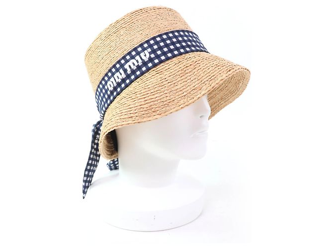 Miu Miu MIUMIU 5HC307 Gingham check Raffia Hat