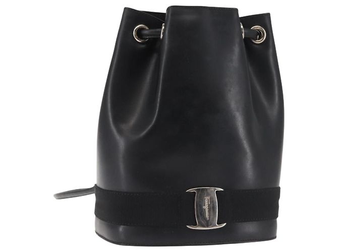 Zaino in pelle nera e argento Salvatore Ferragamo Vala Auth bs29472 Nero