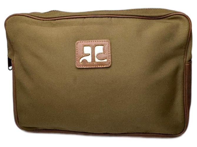 Vintage Courreges Polyester-Leder Clutch khaki braun