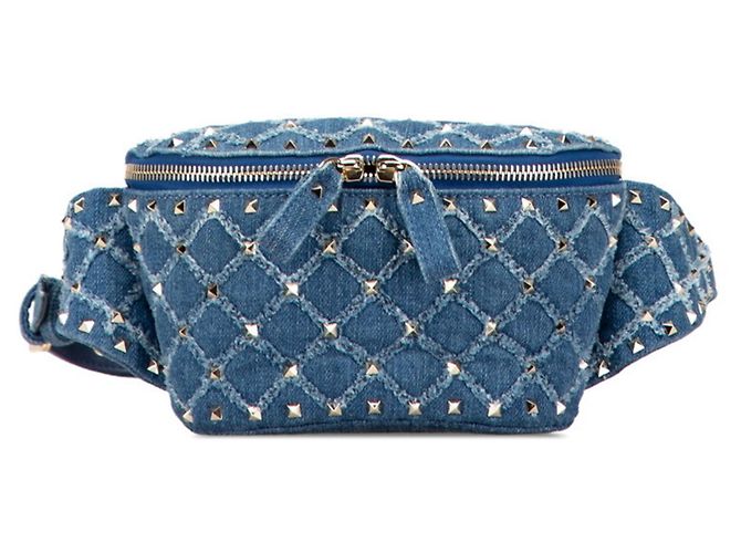 Marsupio con borchie Valentino in pelle denim blu