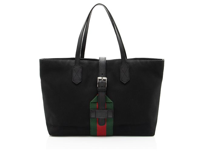 Große Gucci Techno Canvas Web Schnalle Tote Schwarz