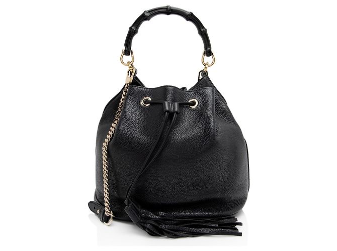 Borsa a secchiello Miss Bamboo in pelle Gucci Nero