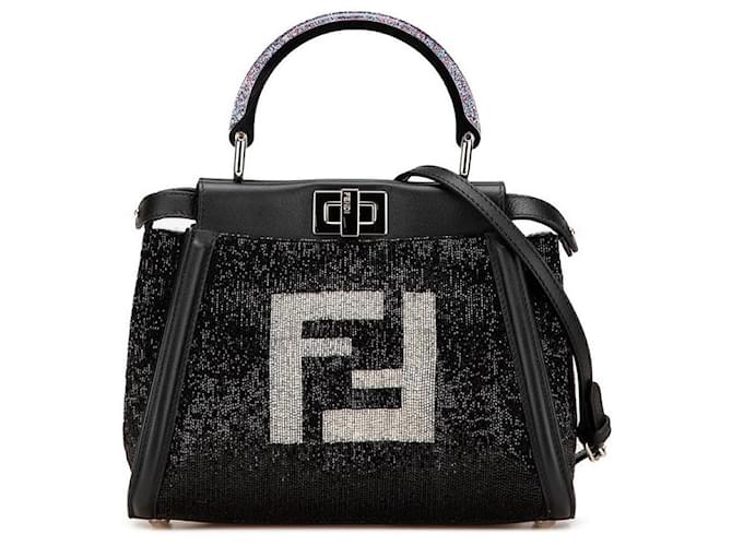 Fendi Beads Leather Mini Peekaboo Iconic 2way Bag 8BN316 Black  ref.2528336