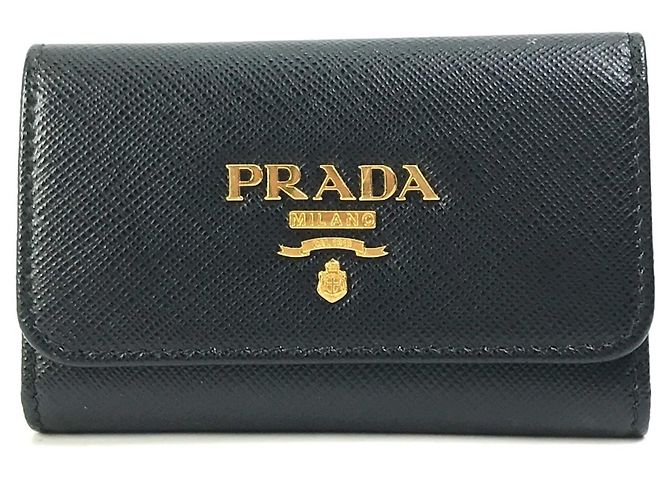 Portachiavi in pelle Saffiano Prada in nero e rosa
