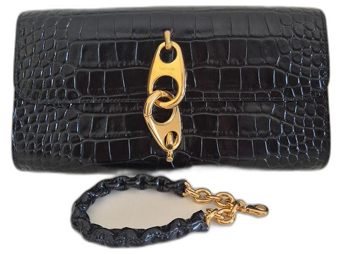 Clutch de couro com estampado de crocodilo Tom Ford Preto