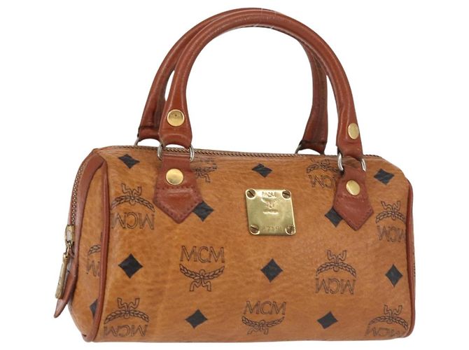 Borsa MCM Logogram Vicetos in pelle PVC marrone e oro Auth BA6026 D'oro