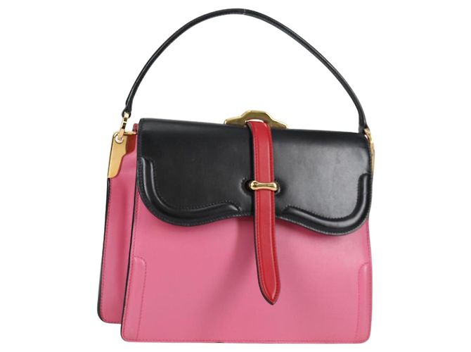 PRADA Bolso Bell de Cuero 2 en 1 Rosa Dorado Auth 141818M