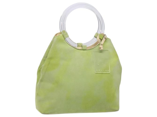 Céline Sac à main CELINE en daim argenté vert clair Auth 141764