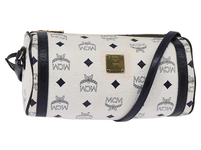 Borsa a spalla MCM Logogram Vicetos in pelle PVC bianca e oro Auth BA5873 Bianco D'oro