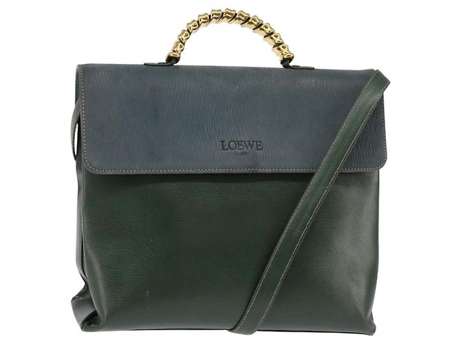 LOEWE Velazquez Sac à Main Cuir Suédé 2en1 Vert Or Auth BA6067 Doré