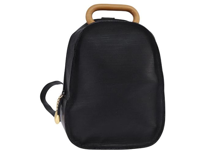 BALLY Backpack Leather Black Gold Auth BA4807 Golden