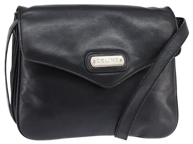Céline Sac à épaule en cuir noir et or Auth BA5600 Doré