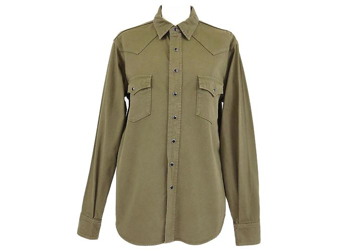 Camicia in denim verde militare a maniche lunghe Saint Laurent