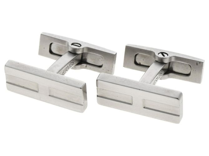Abotoaduras de metal H Motif Hermès Prata