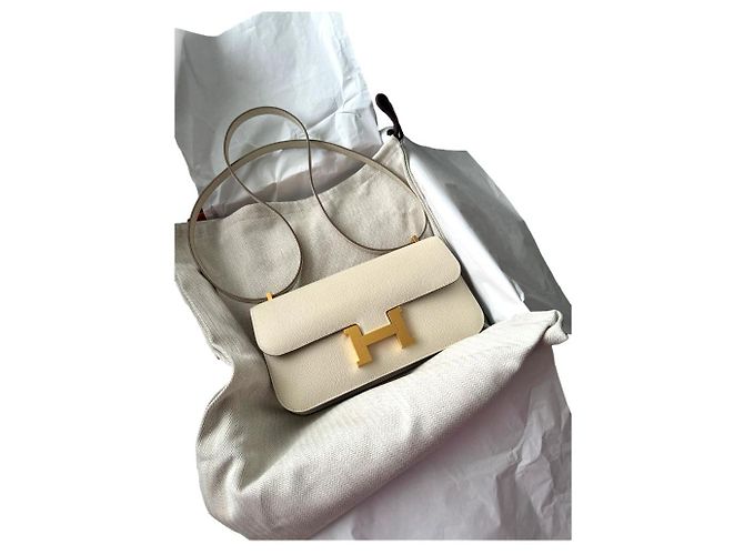 Sac à main Hermès Constance Elan Cuir Blanc Doré