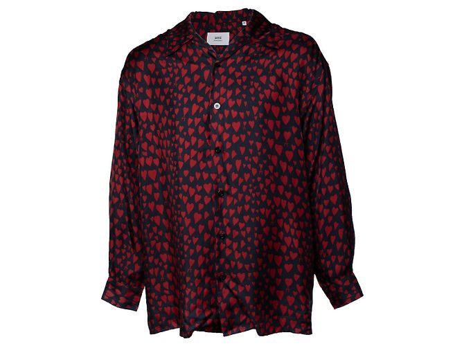 Ami, Camicia con stampa a cuore rosso Nero