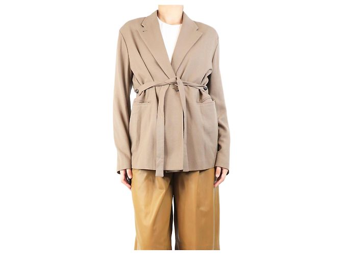 Autre Marque Taupe belted wool-blend jacket - size UK 10 Brown
