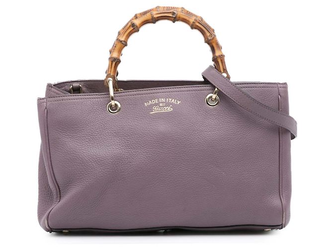 Bamboo Bolsa shopper média de couro roxo com bambu Gucci