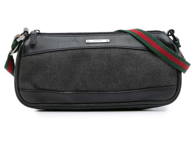Bolso de Hombro de Denim Negro Gucci con Web