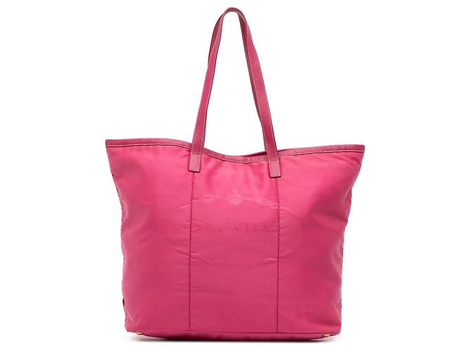 Prada Pink Tessuto Canapa Logo Tote