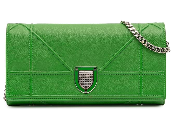 Dior Green Grained Calfskin Diorama Croisiere Wallet on Chain Golden Leather Pony-style calfskin  ref.2530756