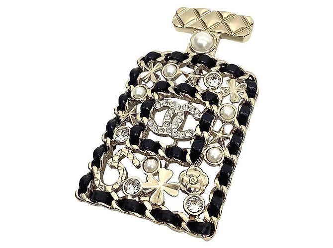 Chanel Brosche mit Flaschenmotiv Schwarz Golden