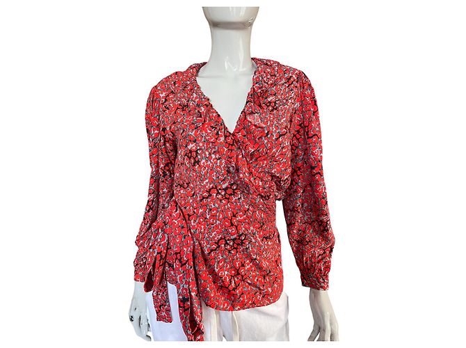 Maje Tie Blouse Red Viscose