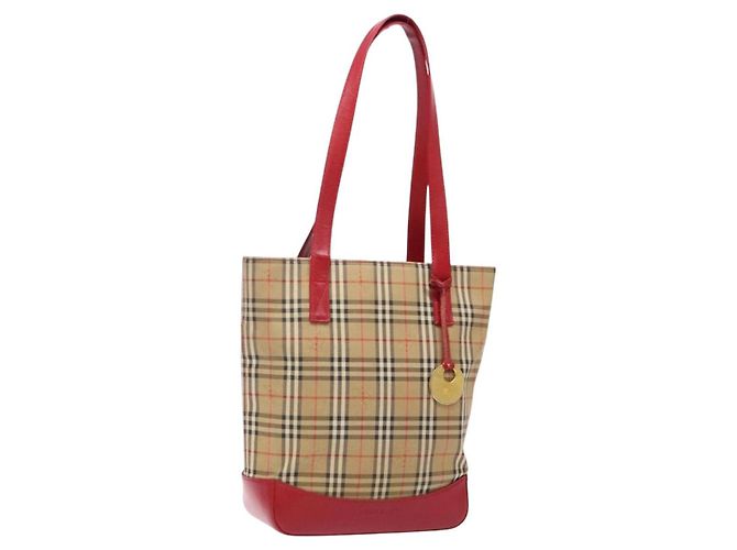 Borsa Tote Nova Check Burberry Canvas Beige Oro Auth 142111 D'oro