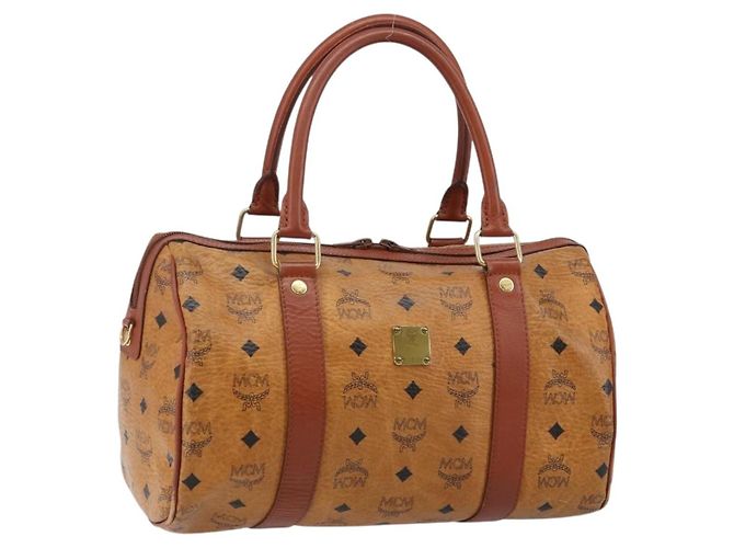Bolsa MCM Logogram Vicetos em couro PVC marrom e dourado Auth BA6052