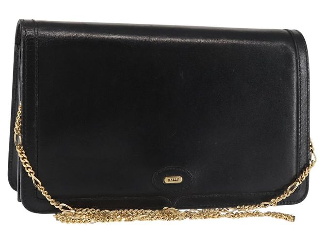 Bolsa de ombro em couro BALLY com corrente, preta e dourada, autêntica BA4808 Preto Dourado