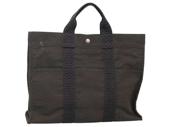 Hermès HERMES Handtasche Her Line MM Canvas Grau Silber Auth 141514 Braun