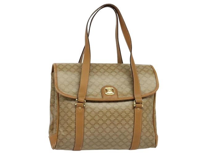 Céline Bolso de mano de lona Macadam CELINE PVC Beige Oro Auth 141071 Dorado