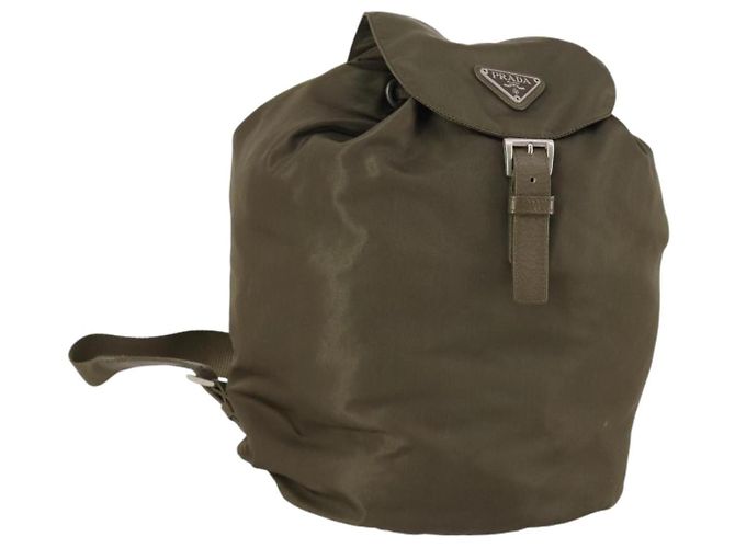 PRADA Backpack Nylon Khaki Silver Auth bs29051 Silvery
