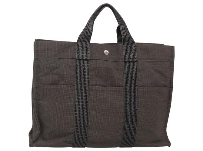 Hermès HERMES Handtasche Her Line MM Canvas Grau Silber Auth 141513 Braun
