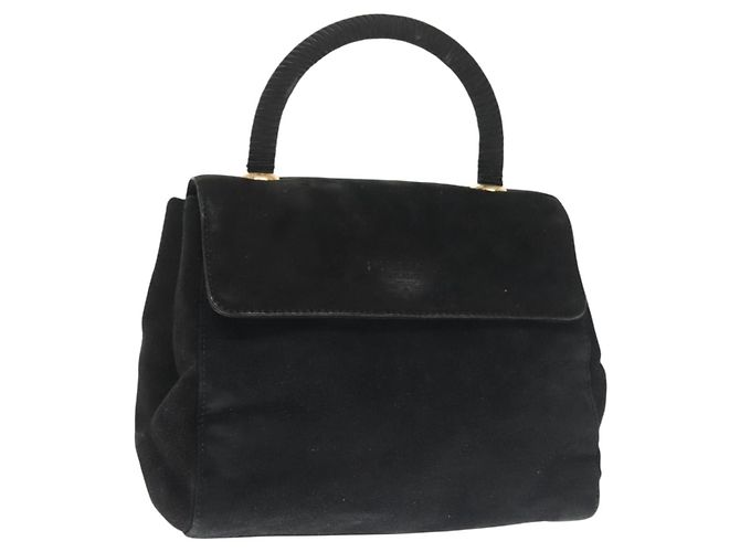 PRADA Sac à main Suède Noir Or Auth 141959 Doré