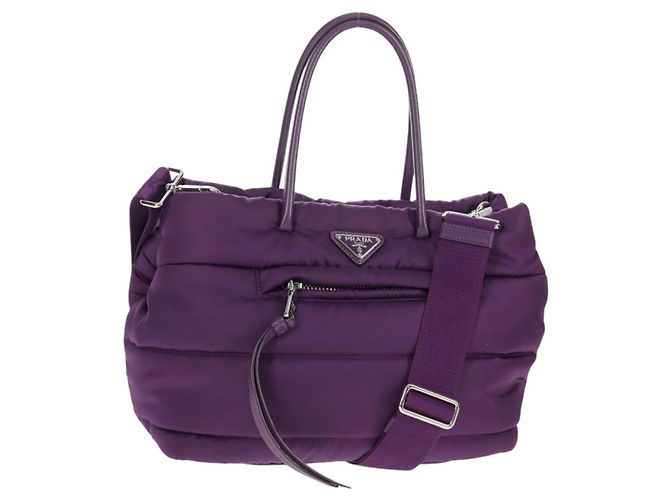PRADA Bolsa de Mão Nylon 2 vias Roxo Dourado Auth 138073M