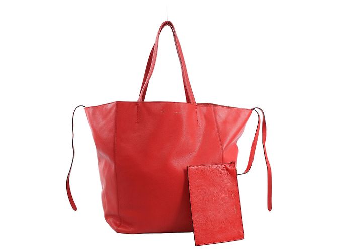 Céline Celine Cabas Phantom Large Leather Shoulder Bag in Red