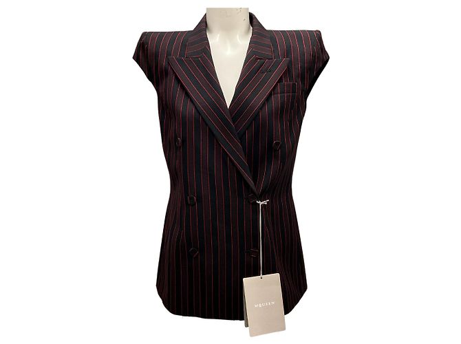 Chaleco de Lana Rayado Negro / Burdeos 2024 de Alexander McQueen