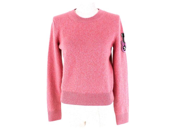 Suéter de cachemira de punto con parche de guitarra COCO de Chanel Rosa