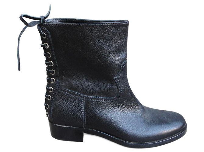 Miu Miu Black Leather Ankle Boots