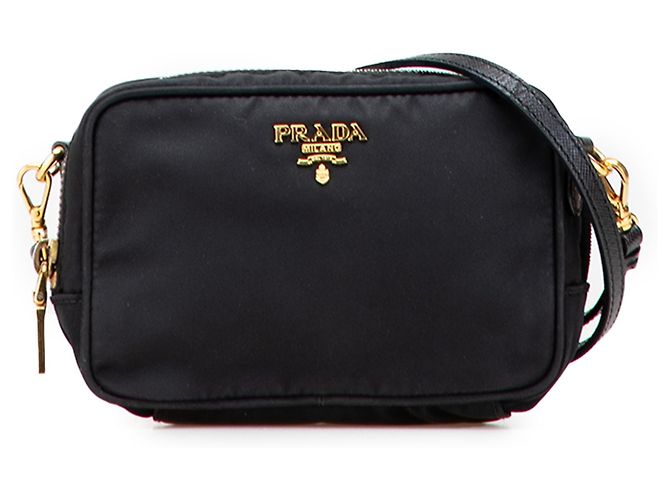 Borsa a tracolla in tessuto nero Prada